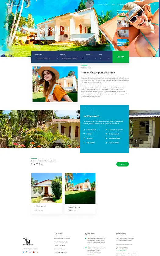 Captura de la página web de Villas Luna de Coco